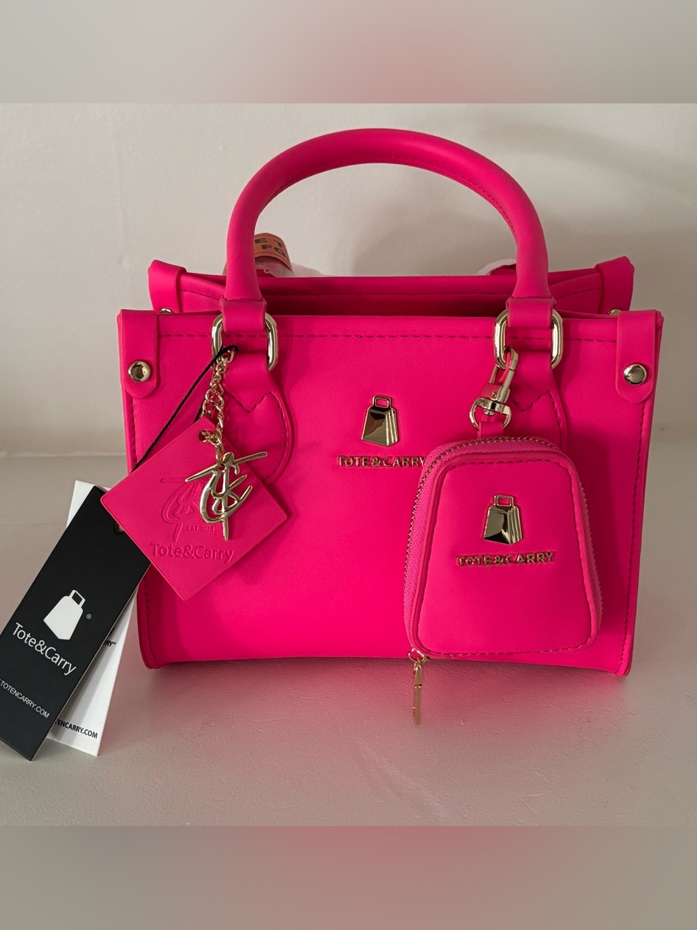 Hot Pink Mini Tote Bag with Charm Pouch